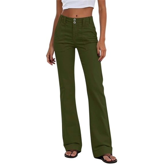 cocolona Womens Casual Loose Work Pants Elastic Button Waist Straight Wide Leg Travel Lounge Pants with Pockets