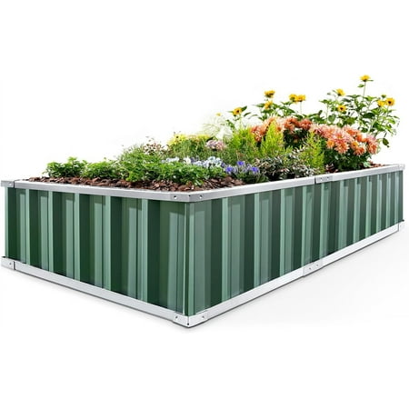 KING BIRD Raised Garden Bed 68"x 36"x 12" Galvanized Steel Metal Outdoor Garden Planter Box Kit with 2 Pairs of Gloves (Green)