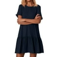 thumbnail image 5 of Mohiass Women's Short Sleeve Flowy Swing T Shirt Dress Baby Doll Cute Casual Pockets Dresses Navy M, 5 of 5