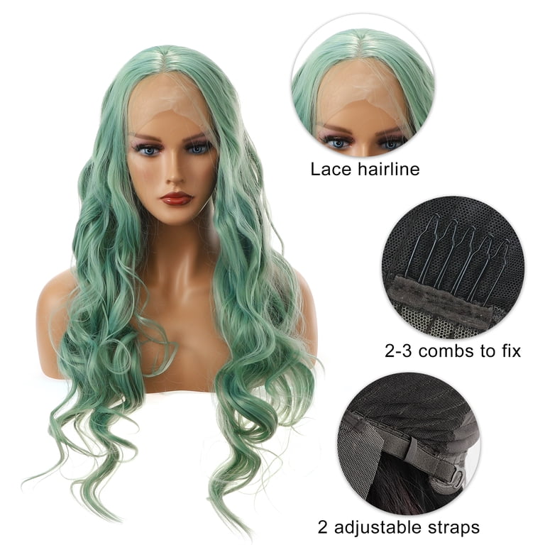 24” FLUORESCENT NEON GREEN BODY WAVY LACEFRONT WIG Amazon.com : xiweiya Neon Green Wave Real Hair Wig  main image 4