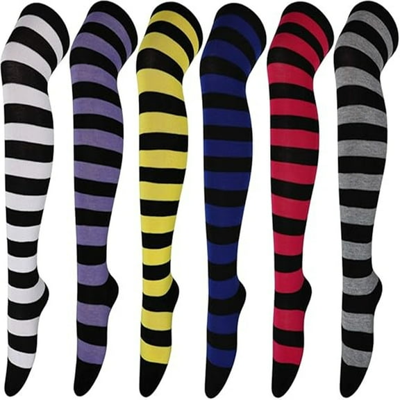 6 pairs High Thigh Socks Striped Over Knee Thin Tights Long Stocking for Women Leg Warmer
