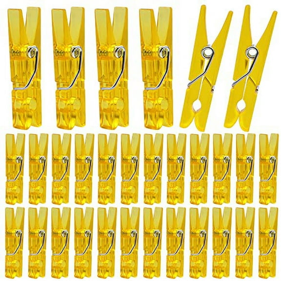 100pcs Yellow Plastic Clothespins Mini Transparent Clips Photo Paper Peg Pins Craft Clips for Wall Hanging Pictures Wedding Party Decoration Gift Wrapping