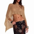 thumbnail image 3 of Women Sheer Poncho Top Light-Weight Knit Crochet Shrug Mesh Batwing Sleeve Sweater Cover Up Khaki S, 3 of 10