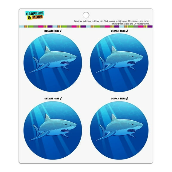 Great White Shark Realistic Refrigerator Fridge Locker Vinyl Circle Magnet Set