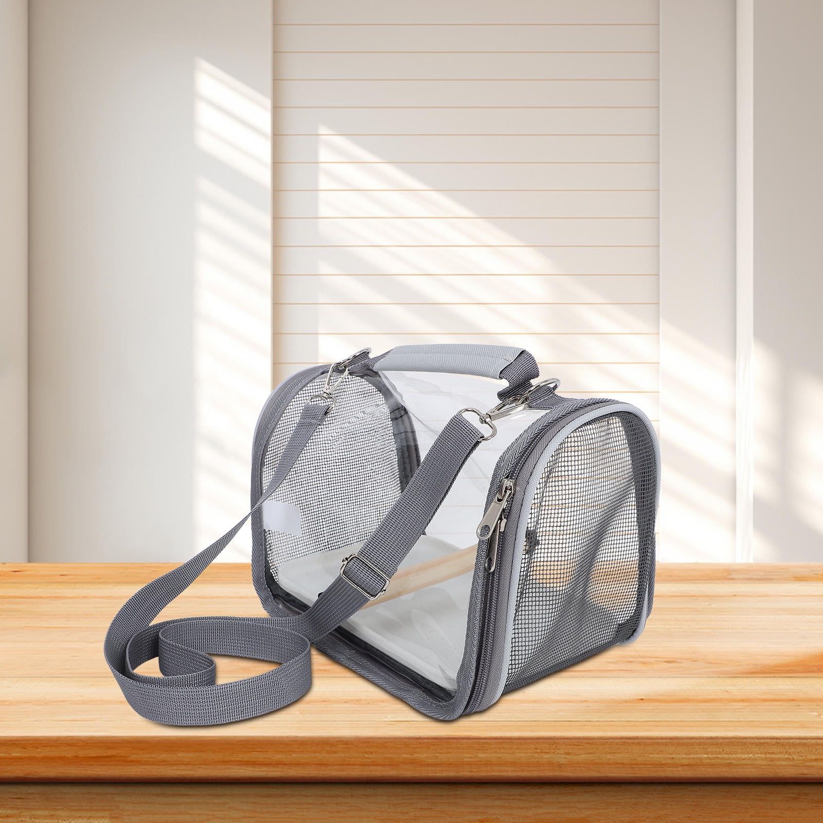 Amosfun Light Grey Travel Cage for Birds Lightweight Portable Carrier with Ventilation for Small Pets