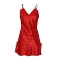 thumbnail image 3 of INSPIRE CHIC Women Satin Floral Lace Trim Sleepwear Nightgown Pajama Slip Dress Red-Lace L, 3 of 6