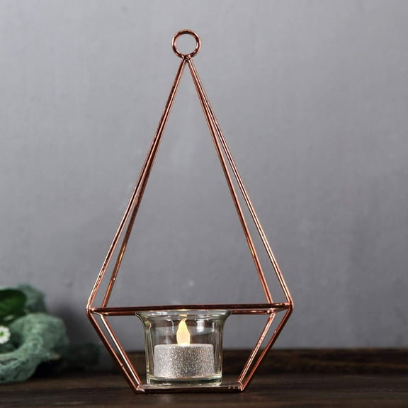 Efavormart 2 Pack Rose Gold 9.5" Metal Geometric Tealight Candle Holders Geometric Floral Centerpieces