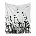 thumbnail image 1 of Black and White Soft Flannel Fleece Throw Blanket, Meadow Flowers and Dragonfly Silhouettes Spring Nature Illustration, Cozy Plush for Indoor and Outdoor Use, 50" x 60", Black and White, by Ambesonne, 1 of 6