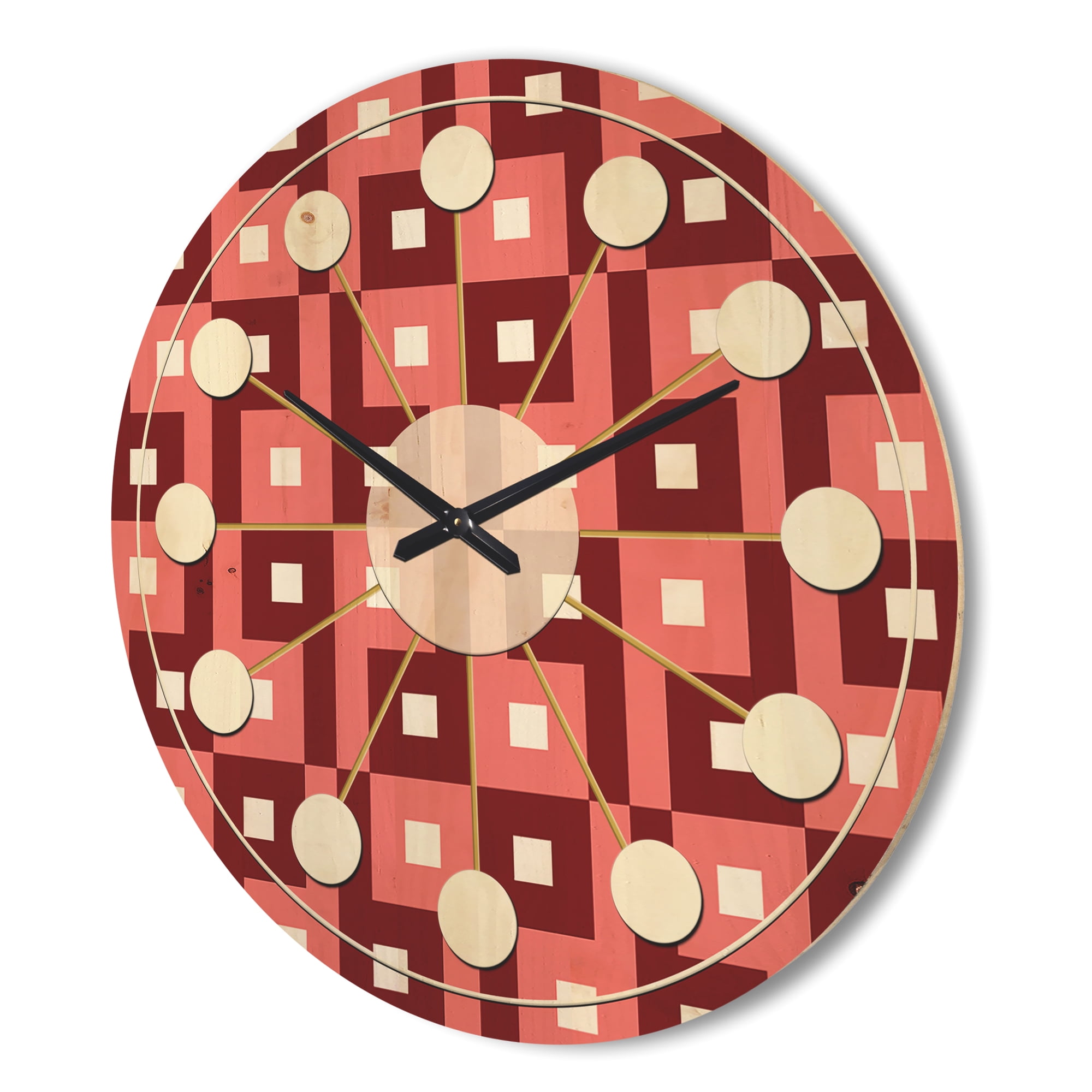 Designart 'Abstract Retro Pattern Design VIII' Mid-Century Modern Wood Wall Clock