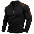 thumbnail image 3 of Men Shirts Zipper-up T-shirt V-Neck Long Sleeve Plus Size Solid Color Workout Casual Loose Outdoor Sport Shirt for Men Black XXL, 3 of 4