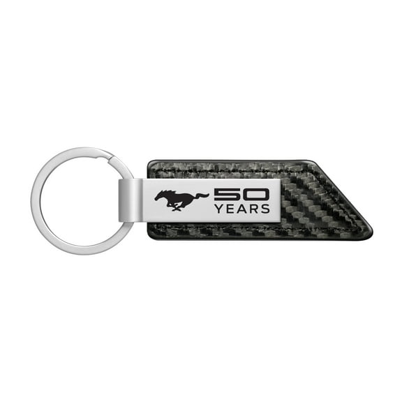 iPick Image for Ford Mustang 50 Years Carbon Fiber Texture Black PU Leather Strap Key Chain, Official Licensed
