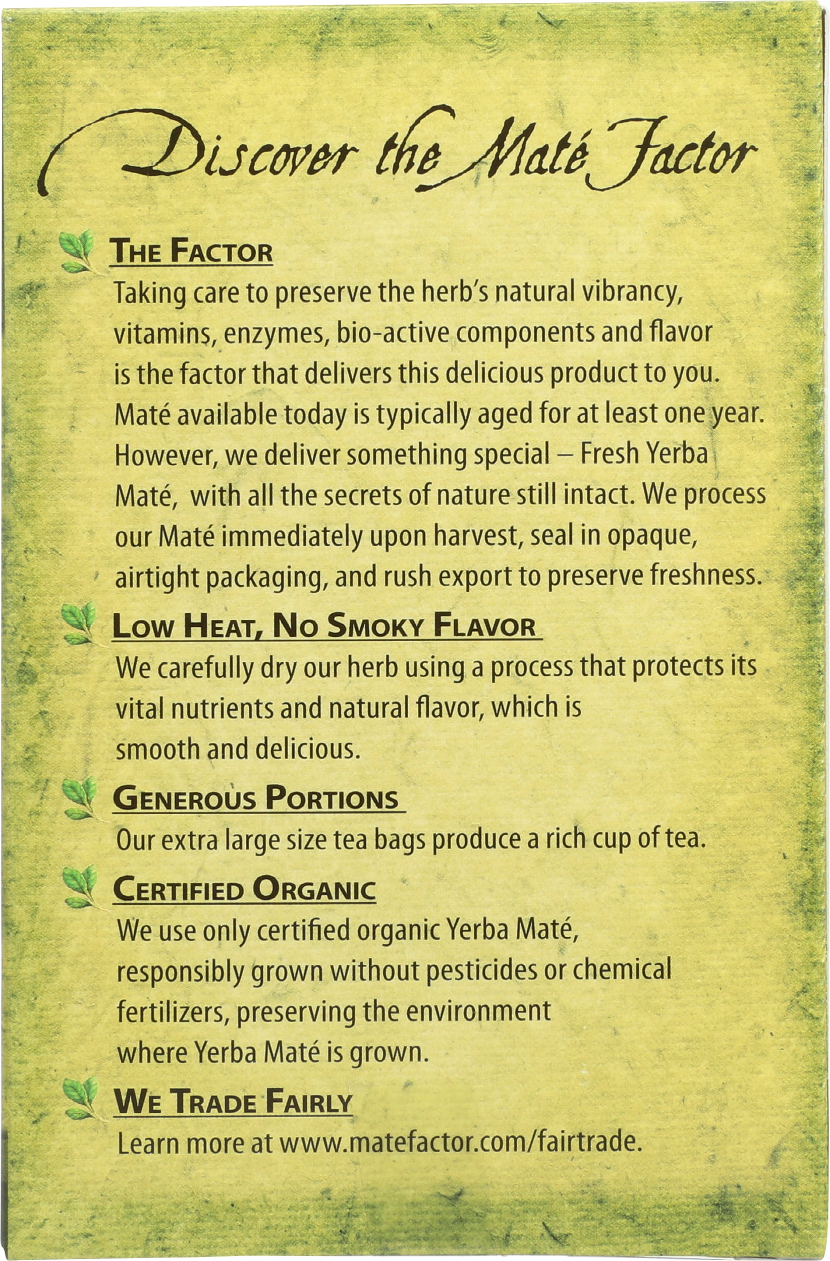 (Pack of 6) Mate Factor Fresh Green Organic Yerba Mate, 2.96oz