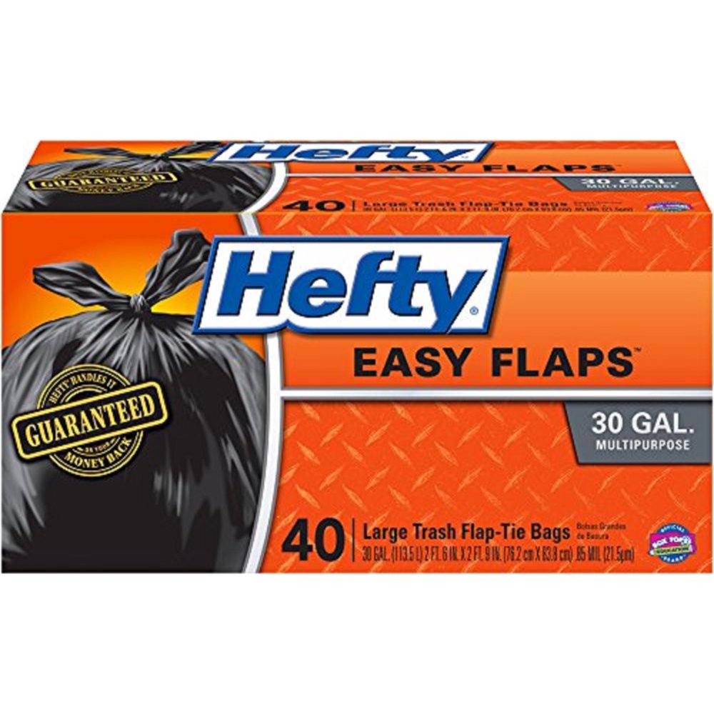 Hefty Easy Flaps 30 gallon Black 40 Trash Bags Case of 6 Walmart