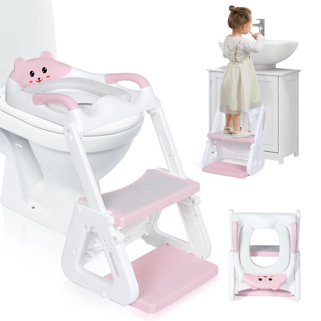 Asiento de inodoro Orzbow 2 en 1 con taburete rosa Potty Training