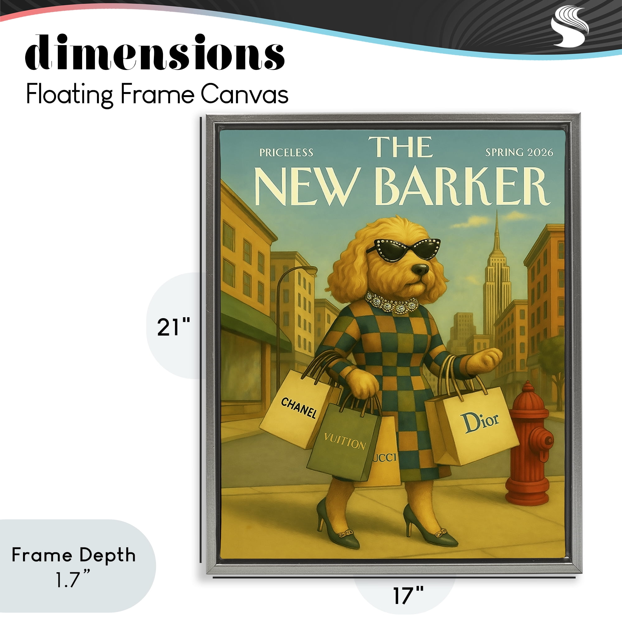Stupell Industries New Barker Dog Magazine Gray Framed Floater Canvas Wall Art, design by Grotto Studios