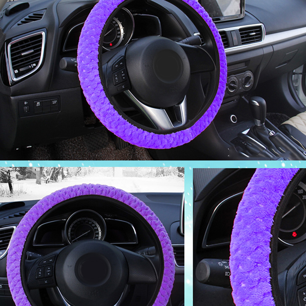 GeweYeeli Universal Soft Warm Plush Car Steering Wheel Cover Elastic Automobiles Auto Steering-Wheel Case Protector - image 4 of 4