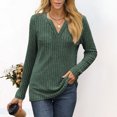 thumbnail image 3 of Scyoekwg Womens Long Sleeve Tops V-Neck Knitted Tunic Sweatshirts Trendy Lightweight Women Blouses Fall Dressy Casual Blouses Solid Color Pullover (Green,S), 3 of 6
