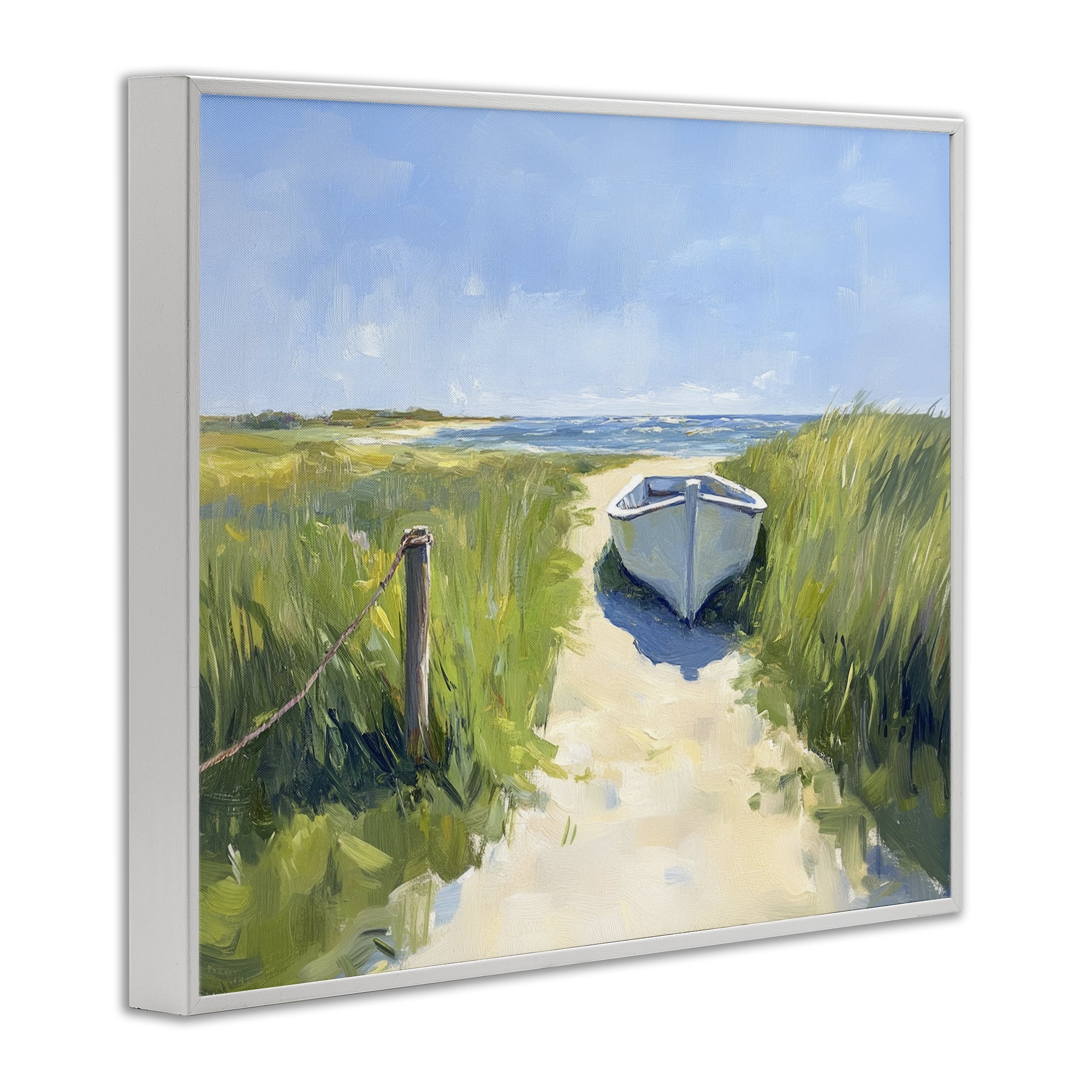 Stupell Industries Moored Boat on Path White Framed Giclee Art, design by Sisi and Seb