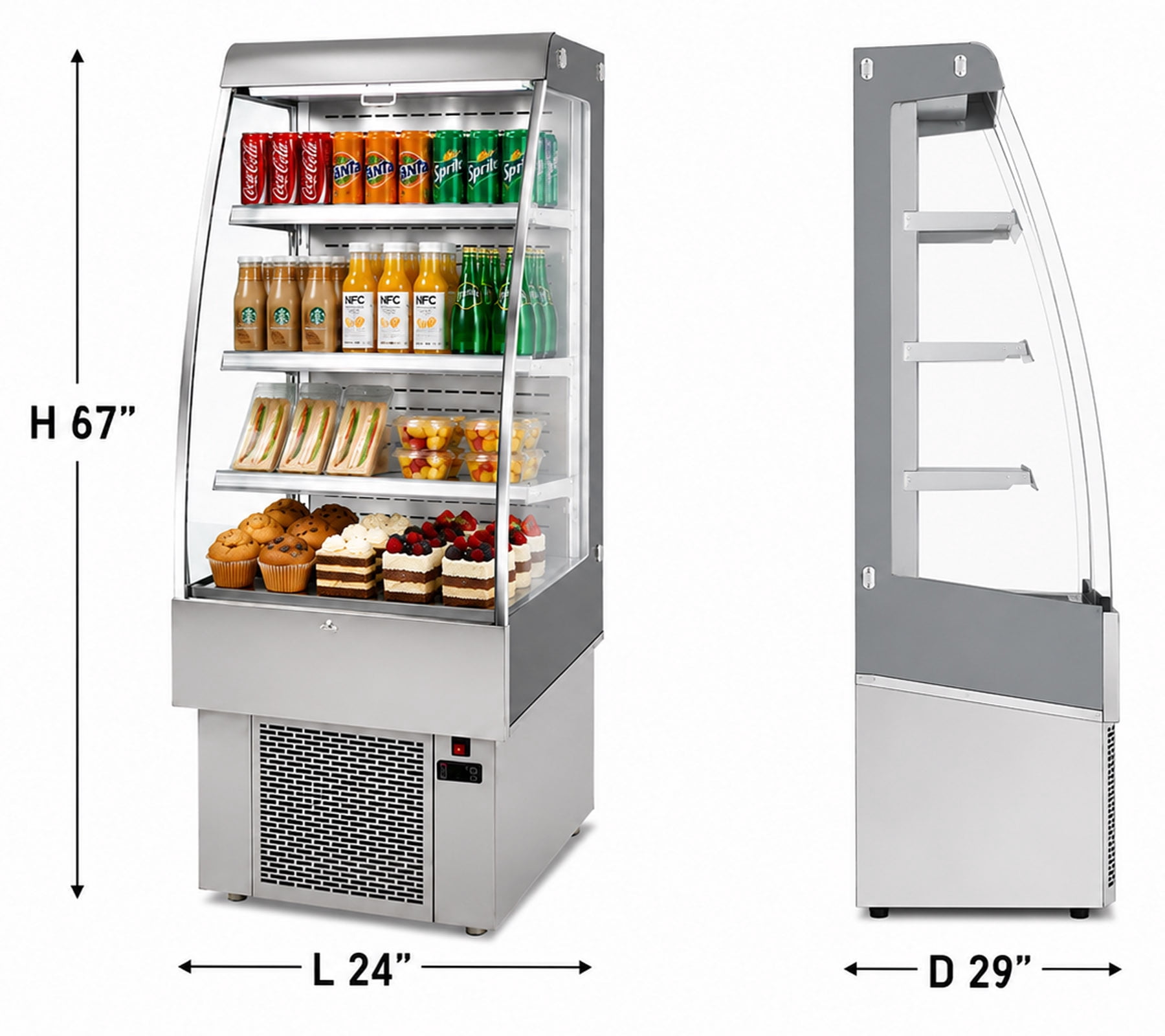 24"  8.8 Cu.Ft  Open Refrigerator Display Cooler, 8.8 Cu.Ft Commercial Grab & Go Merchandiser for Drinks Sandwiches Desserts