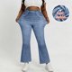 thumbnail image 4 of Pantalones de Cintura Alta para Mujeres Casual Cintura Elástica Caminando con Bolsillos Pantalones Impresos No Tela de Denim Imitación Pantalones de Denim Cómodos para Salir, 4 of 8