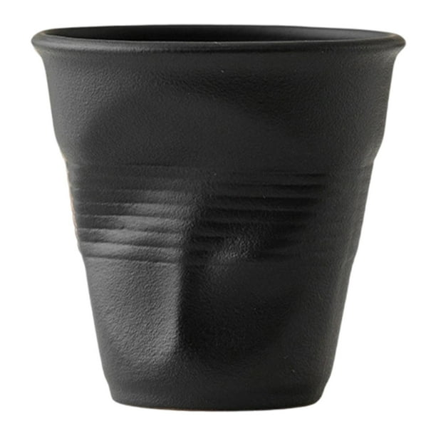 Taza de café de cerámica, taza para beber, creativa taza de porcelana plisada para la mañana, cocina Negro
