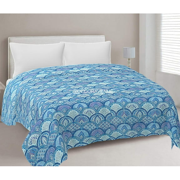 DecorAvenue Indian Handmade Multicolor Cotton Bedspread Throw Bedding Kantha Quilt Cover Blanket Bedsheet Queen Size
