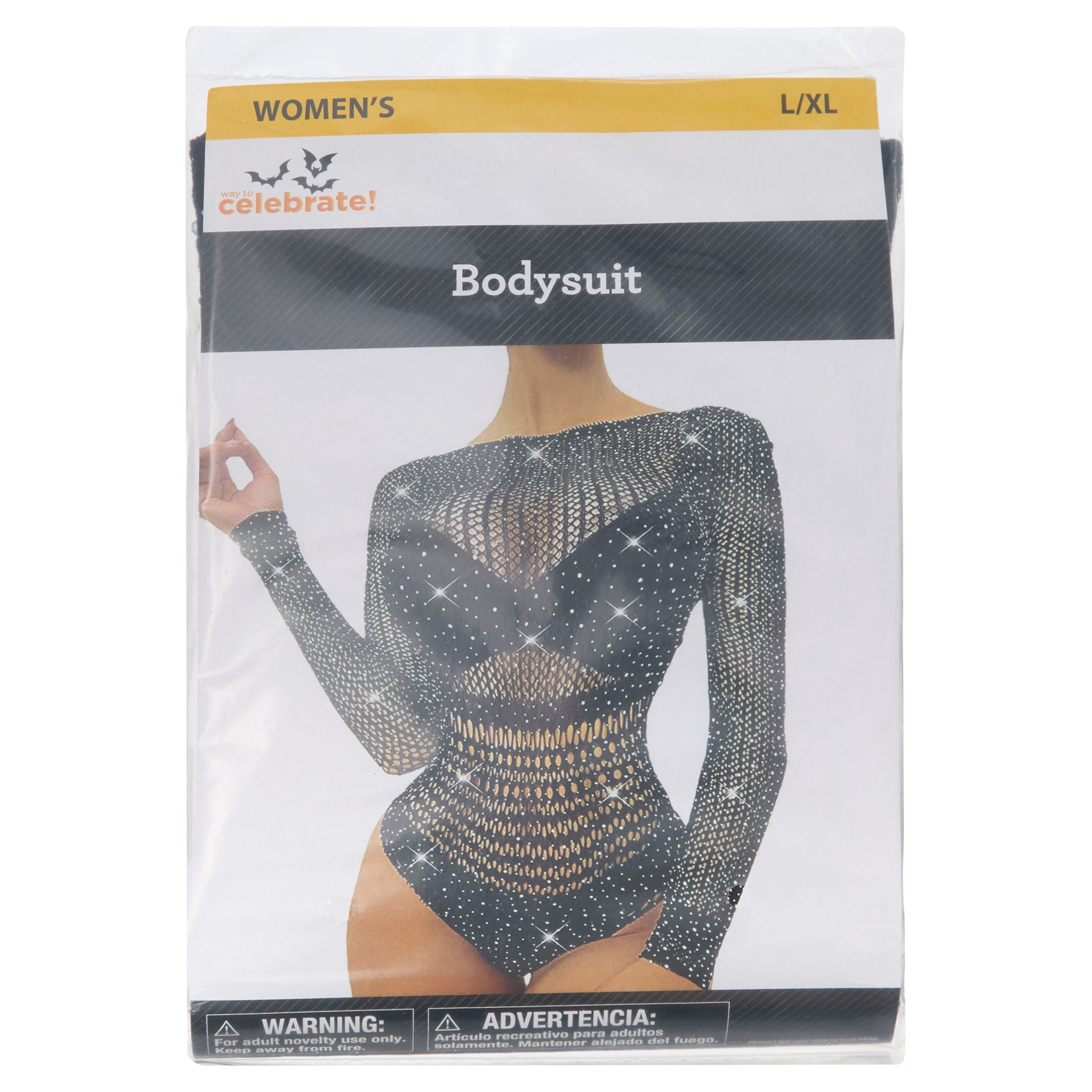 Fishnet Bodysuit Costume Accessory for Adults, Black, L/XL, Halloween by Way To Celebrate