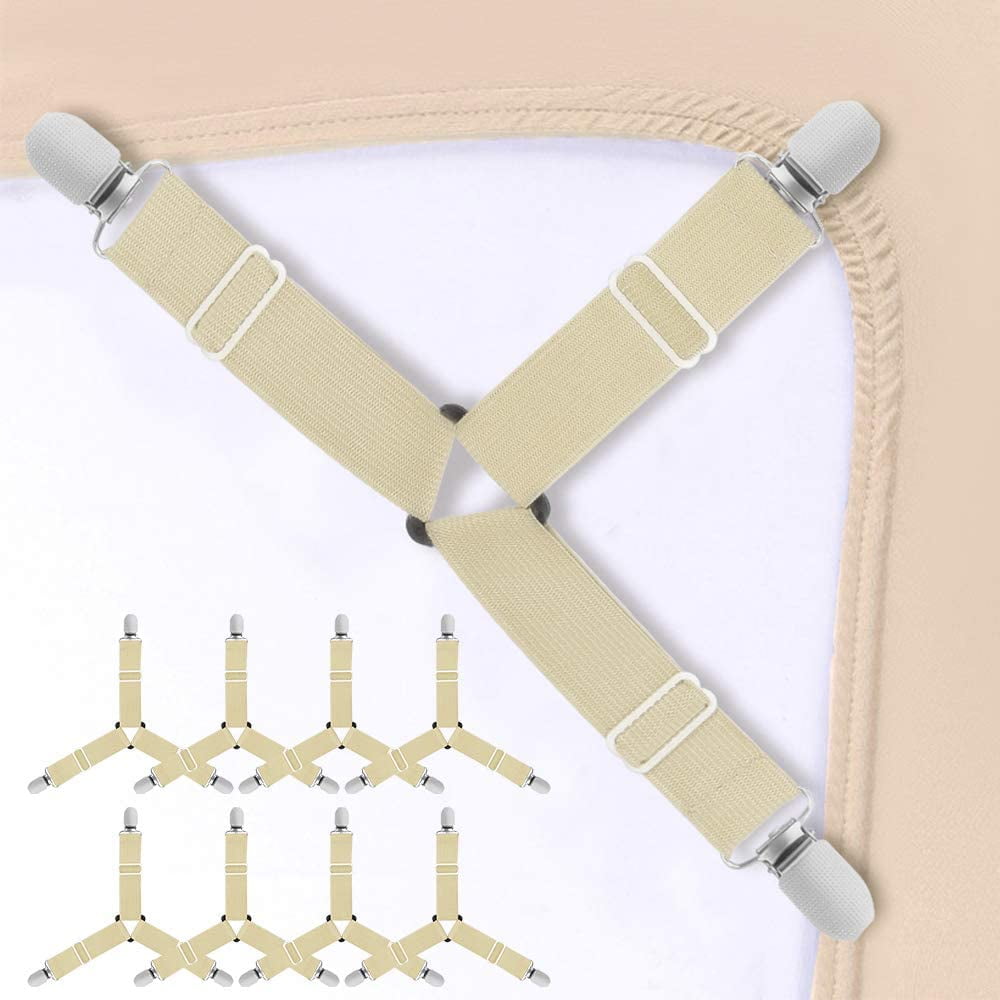 Ocamo Bed Sheet Suspenders Straps Adjustable Holder Grippers Fastener 4pcs/Set White 