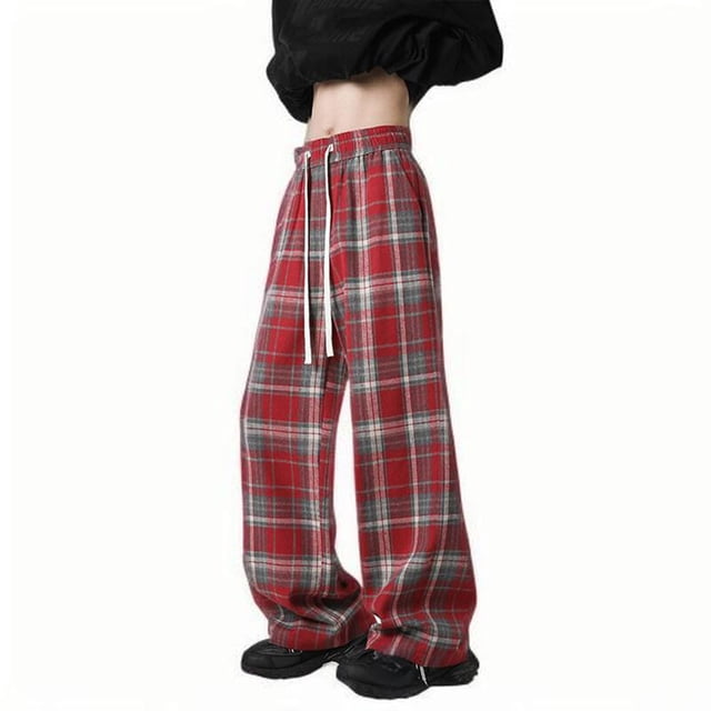 Pantalon Décontracté à Jambes Larges Évasées à Carreaux Médiévaux Rouges pour Hommes Été Automne Coupe Ample Pantalon Vêtements Tendance 2025