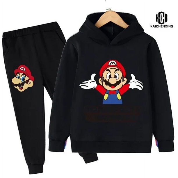Conjunto de Sudadera con capucha de Super Mario para niños y niñas, ropa deportiva de 2 piezas con estampado, informal, a la moda, 2024