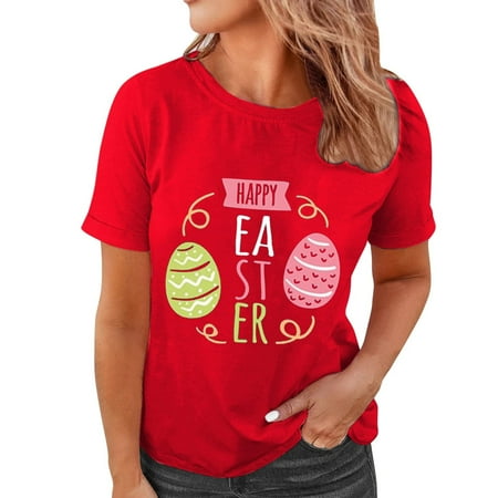 

Corset Tops for Women Women s Fashion Summer Half Sleeve Pullover Printing Casual Blouse Tops Round-Neck Short Sleeve Blouses for Women Dressy Casual Red L