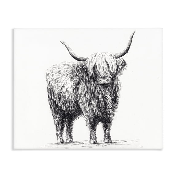 Stupell Industries Rustic Lodge Highland Cow in Charcoal Canvas Art, 20 x 16, by Leah Noel Art