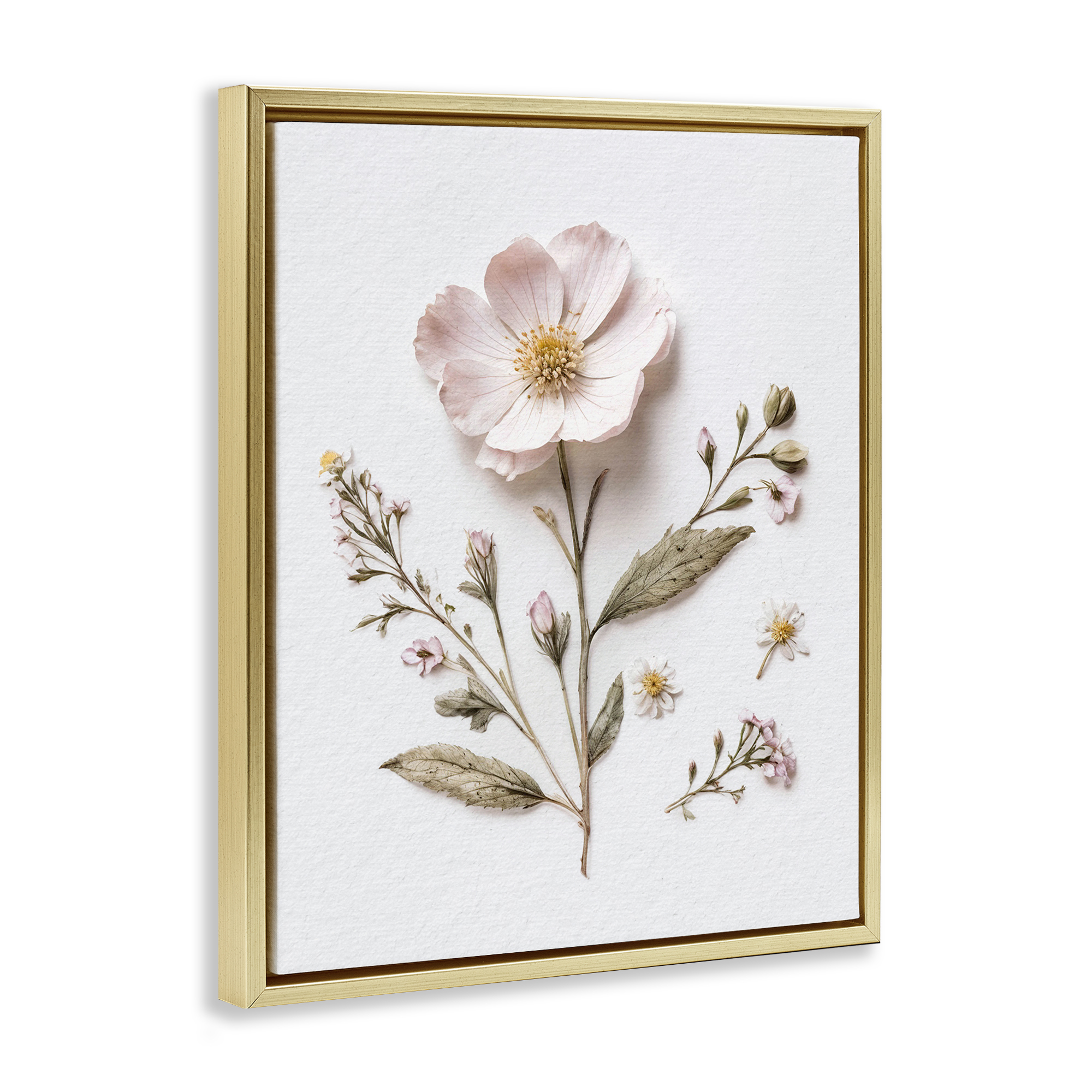 Pressed Wild Flowers Gold Framed Floater Canvas Wall Art, design by Lettered and Lined