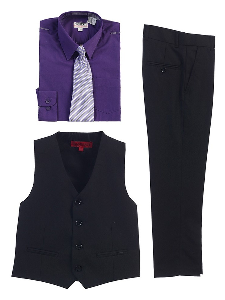 Black Vest Pants Striped Tie Shirt 