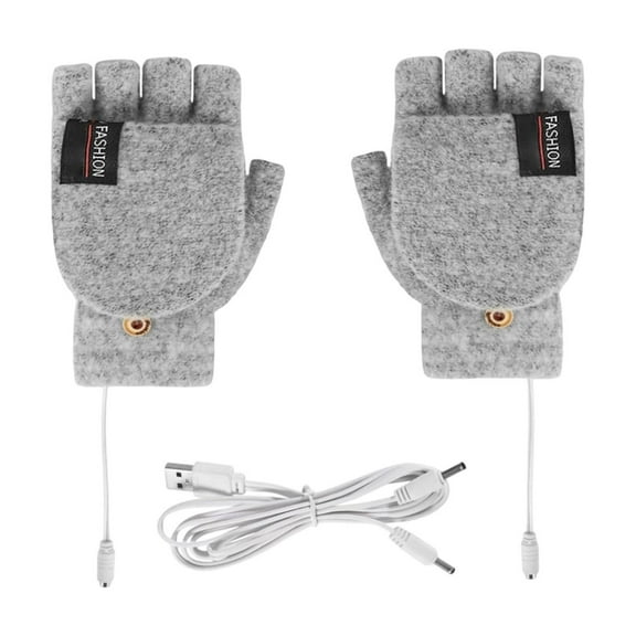 USB Heated Gloves Plush Fingerless Gloves for Women Men Rechargeable Electric Touchscreen Gloves Heating Mittens for Winter Cold Weather Outdoor Working Hiking Cycling, 1Pc(Grey,7.8x4.3")