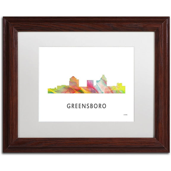 Trademark Fine Art 'Greensboro NC Skyline WB-1' Canvas Art by Marlene Watson, White Matte, Wood Frame