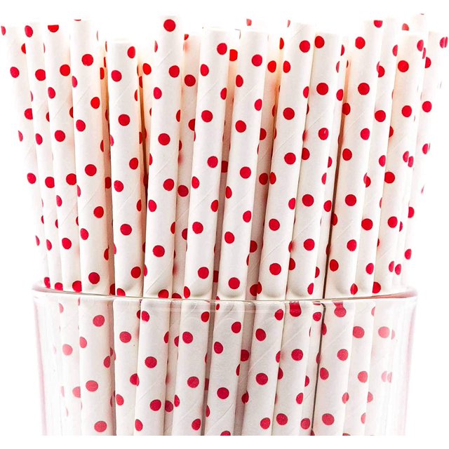 Lot de 150 Pailles en Papier Biodégradables à Pois Rouges 4 Plis (Compostables, Non Toxiques, Sans BPA)