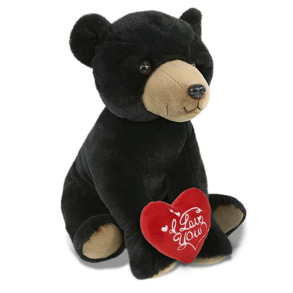 DolliBu I Love You Plush Super Soft Large Floppy Black Bear - Cute Stuffed Animal Bear with Red Heart Plush for Valentines, Anniversary, Romantic Date, Boyfriend, or Girlfriend Gift - 12 Inches