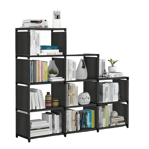 HioHa 12-Cube Storage Organizer, Portable Folding Bookshelf with Adjustable Shelves , Space Saving Unit for Home Office Closet ,Black