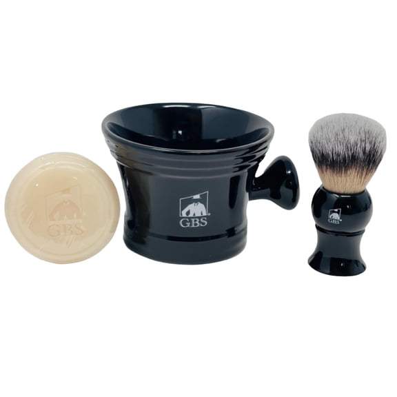 GENTS Men's Wet Shaving Black Set - Synthetic Hair Shaving Brush, Ceramic Mug, and 97% All Natural Shaving Soap Pack of 3