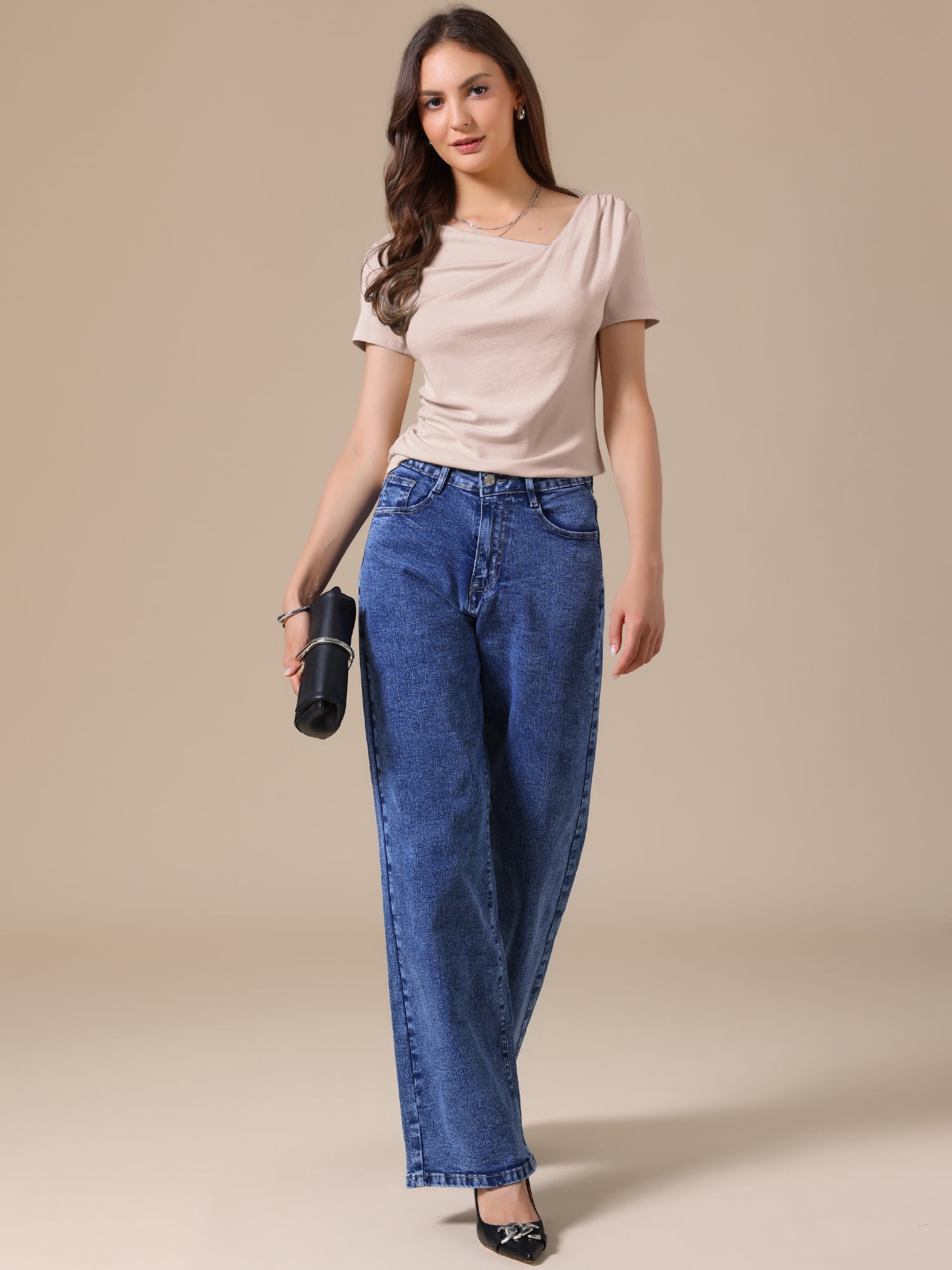 DARING DIVA Women's Short Sleeves Top Ruched Going Out Crop Slim Tee Blouse L Pink