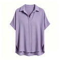 thumbnail image 7 of Tqcoqu Women's Button Down Shirts Short Sleeve Slit Hem Shirt Solid Color Tops, Side Slit Dressy Casual Blouses Loose Fit Tunic Tops,Purple Women's S-XXL, 7 of 7