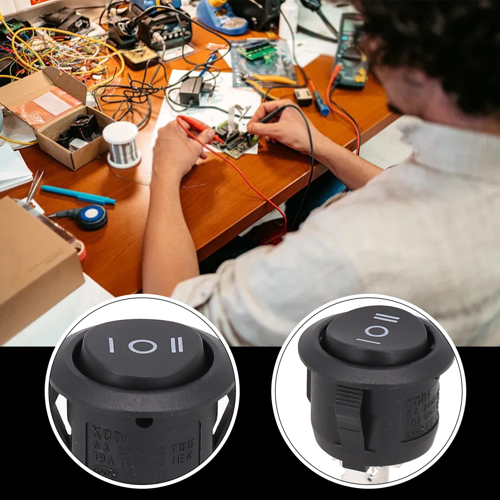 Turnable Panel Switch Black Round Panel Mount Switch 5-Pack Black Round 20mm Rocker Switches ...