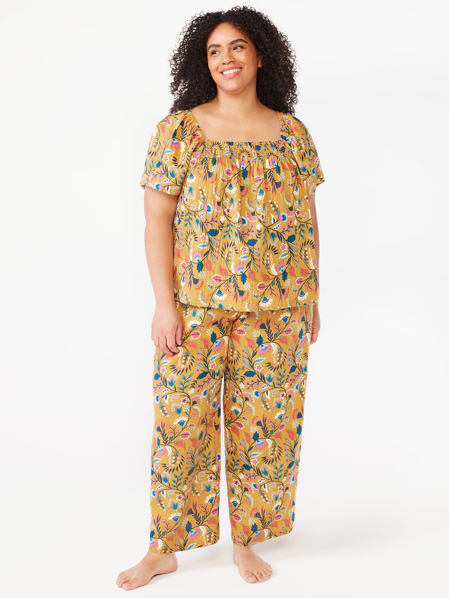 Joyspun Women's Smocked Gauze Sleep Top, Sizes S to 3X