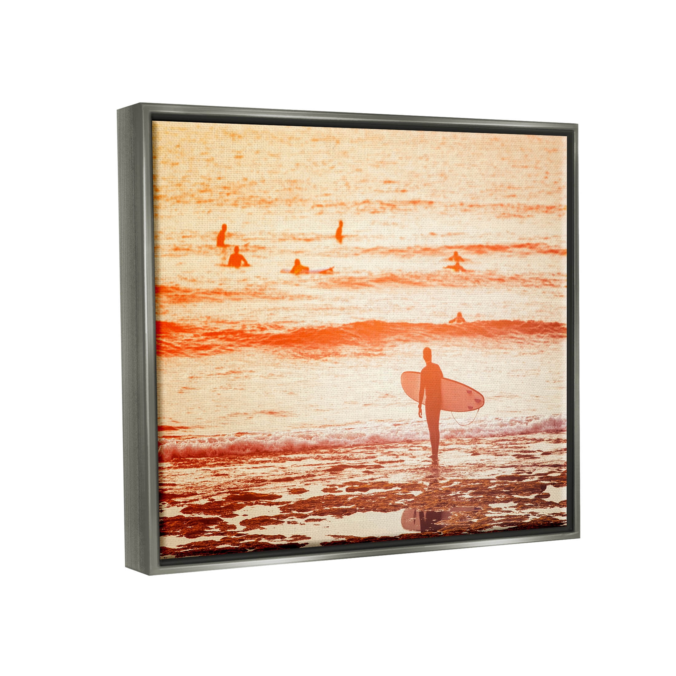 Stupell Industries Surfing Sunset Beach Shore Photograph Luster Gray Floating Framed Canvas Print Wall Art, Design by Igor Vitomirov