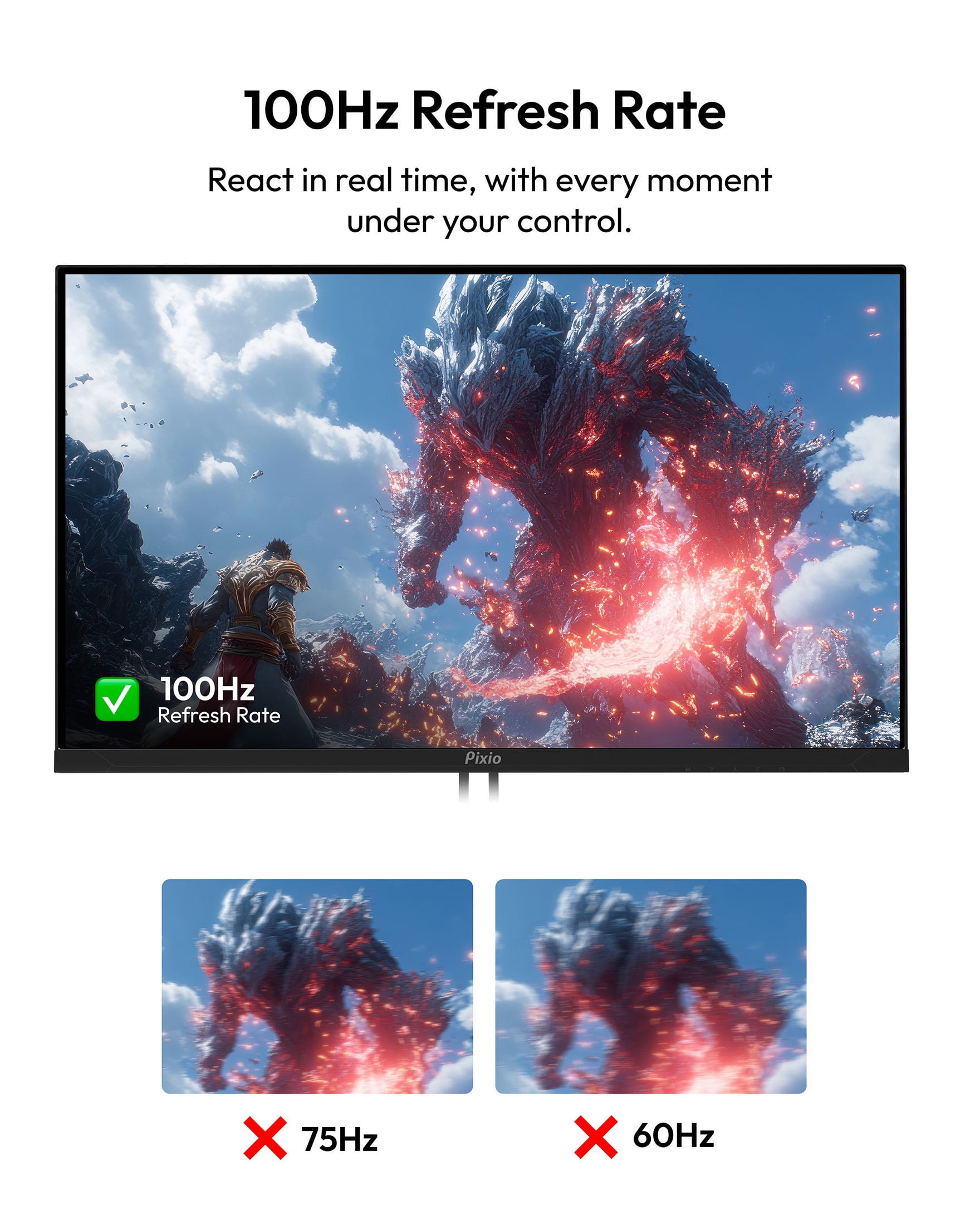 Pixio PX275 Wave 27 inch 100Hz Refresh Rate QHD 1440p Resolution IPS Panel 1ms MPRT Response Time Gaming Monitor with Adaptive Sync