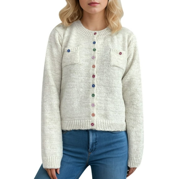 Sweaters for Women Trendy Fall Winter Knit Cardigan Long Sleeve Open Front Womens Tops,Beige,L