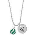 thumbnail image 1 of Delight Jewelry Silvertone 3-D Green Striped Ornament Silvertone Script Initial Disc - V - Charm Necklace, 20"+3", 1 of 4