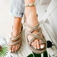 thumbnail image 4 of ZTTD Bohemian Sandals for Women Flat Linen Rope Platform Female Open Toe Slip-On Shoes Beige, 4 of 7