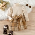 thumbnail image 5 of Mercatoo Outfit Girl Toddler Winter Baby Girl Dress Suits Solid Color Ribbed Puff Sleeve Plaid Skirt 2pcs Girls 12 Month Clothes, 5 of 7